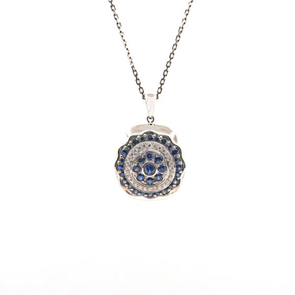 Blue Sapphire Pendant with diamond – 18k white gold