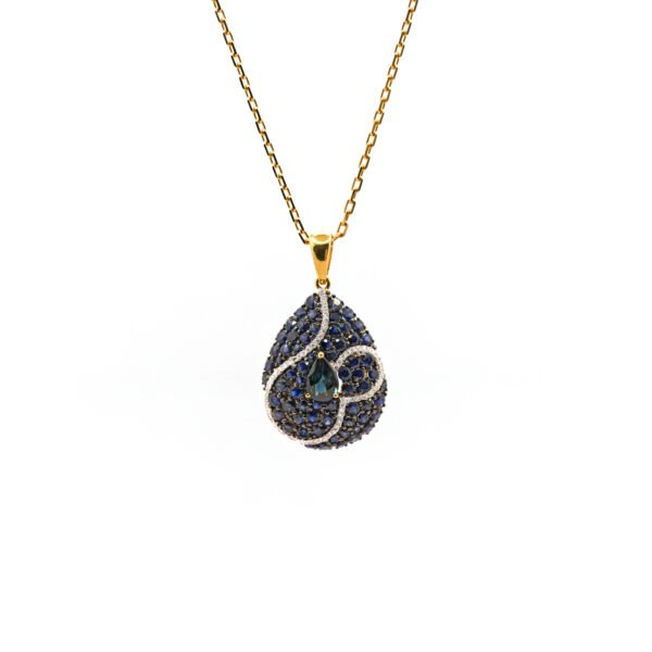 Blue Sapphire Pendant with diamond – 18k gold