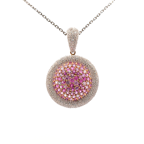 Pink Sapphire Pendant with diamond – 18k gold