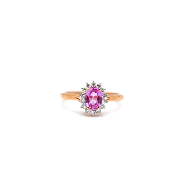 Pink Sapphire Ring with diamond – 18k gold