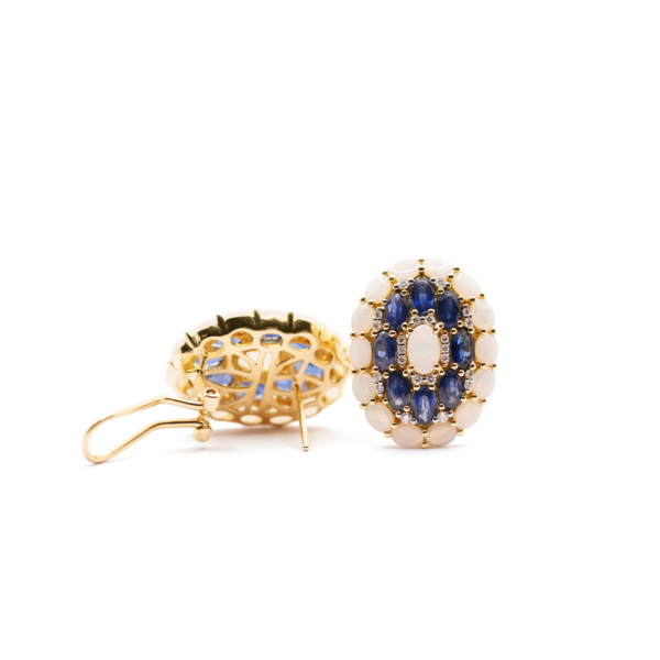 Opal Blue Sapphire Earring with diamond – 18k gold