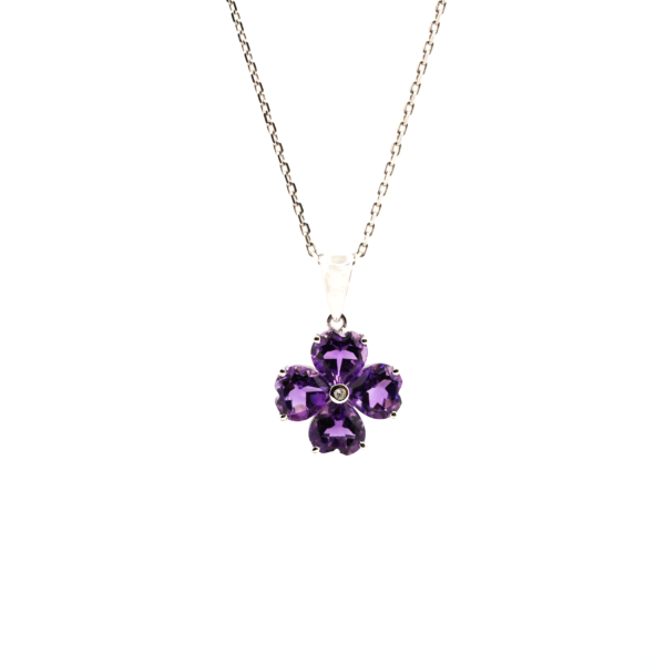 Amythyst Pendant with diamond – 18k white gold