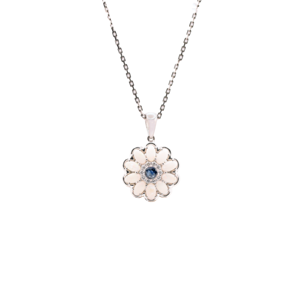 Opal Blue Sapphire Pendant with diamond – 18k white gold