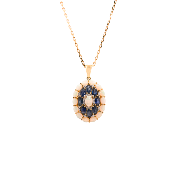 Opal Blue Sapphire Pendant with diamond – 18k gold