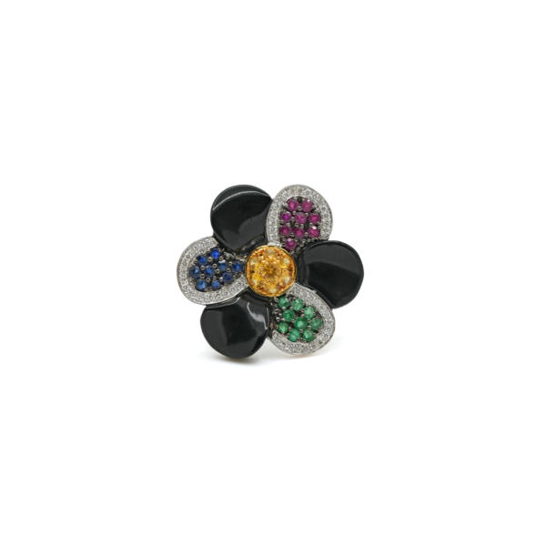 Onyx MCS Ring with diamond – 18k white gold